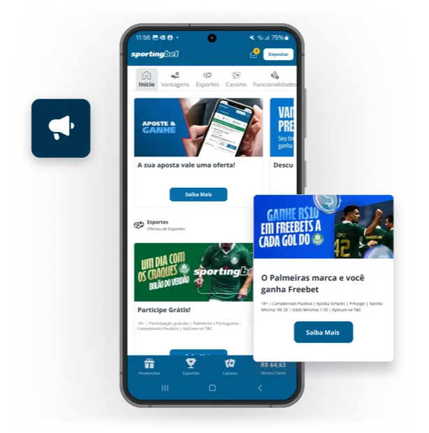 Peça do operador com a aba de promoções do aplicativo aberta em um celular.