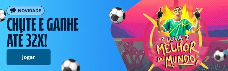 Banner do operador anunciando um jogo rápido de tema futebolístico com multiplicador de prêmio.