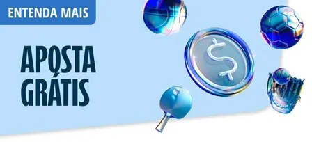 Banner do operador ilustrando o recurso de aposta grátis, com moedas e ícones de esportes.