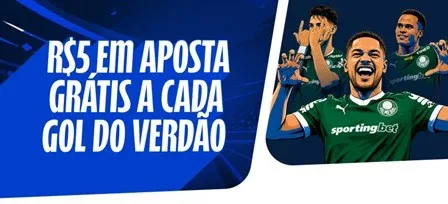 Banner promocional do operador anunciando aposta grátis a cada gol do Palmeiras.